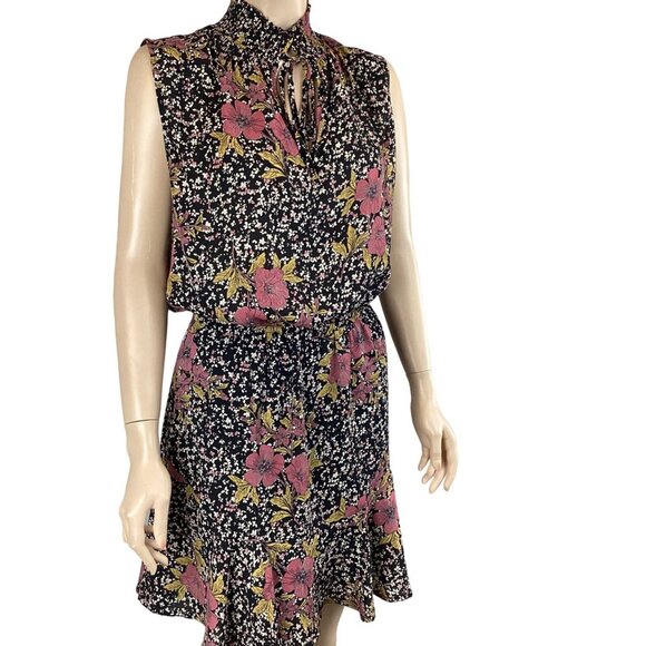 Asher Sleeveless Floral Print Dress Medium Stretch Waist Keyhole Ruffle - Picture 5 of 8